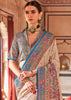 Sky Blue Printed Kashmiri Jamewar Saree