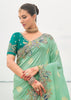 Mint Green Woven Banarasi Designer Silk Saree With Embroidered Blouse