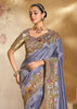 Lavender Designer Embroidered Silk Saree