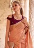 Coral Orange Woven Banarasi Linen Silk Saree with Velvet Blouse