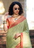 Leaf Green Woven Cotton Linen Saree