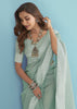 Haze Blue Woven Linen Silk Saree