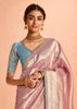 Soft Pink Woven Banarasi Designer Tissue Silk Saree With Embroidered Blouse