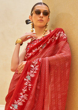 Cherry Red Printed Georgette Light Weight Saree