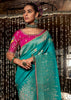 "Exclusive Offer" : Teal Blue Woven Embroidered Banarasi Silk Saree