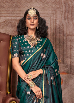 Hunter Green Banarasi Satin Silk Saree With Brocade Blouse