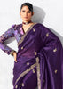 Dark Purple Embroidered Designer Silk Saree