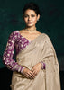 Silver Grey Designer Tissue Silk Saree With Printed Blouse