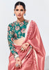 Shiny Peach Designer Organza Tissue Silk Saree With Printed Blouse