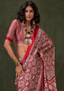Poppy Red Printed Satin Crepe Silk Saree
