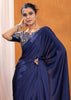 Mazarine Blue Satin Silk Saree with Ajrakh Printed Pallu and Blouse