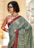 Frosty Green Woven Cotton Linen Saree