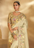 Elegant Cream Designer Embroidered Silk Saree