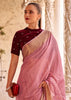 Blossom Pink Woven Banarasi Linen Silk Saree with Velvet Blouse