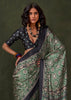 Medium Green Printed Satin Crepe Silk Saree