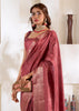 Dusky Red Banarasi Printed Soft Silk Saree