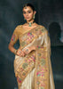 Cream Embroidered Designer Tissue Saree