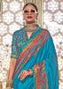 Azure Blue Printed Kashmiri Jamewar Saree