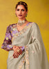 Powder Grey Woven Embroidered Chiffon Saree