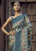 Coral Blue Floral Printed Soft Silk Saree
