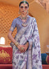 Lilac Purple Floral Printed Silk Saree With Contrast Border