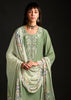 Spring Green Embroidered Suit Set With Digital Print