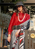 Red And Grey Printed Satin Silk Saree