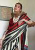 Black White Bold Stripe Printed Satin Crepe Saree