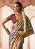 White And Brown Banarasi Digital Printed Silk Saree