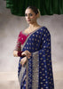 “Exclusive Offer” : Navy Blue Banarasi Designer Saree With Embroidered Blouse