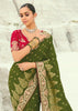 Bottle Green Woven Banarasi Embroidered Soft Silk Saree
