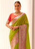 Lime Green Woven Banarasi Silk Saree