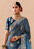 Dutch Blue Heavy Embroidered Designer Silk Saree