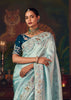 Aqua Blue Woven Embroidered Saree