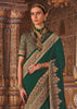 Bottel Green Printed Kashmiri Jamewar Saree