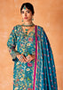 Ceramic Blue Embroidered Suit Set With Floral Print