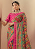 Blue And Pink Printed Georgette Saree