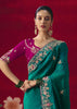 Peacock Green Designer Embroidered Saree