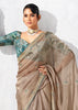 Taupe Grey Embroidered Designer Silk Saree