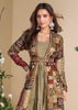 Golden Green Shrug Style Anarkali with Embroidered Work