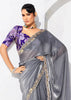 Silver Grey Embroidered Designer Silk Saree