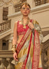 Beige And Red Printed Satin Silk Saree