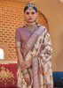 Sand Beige Floral Printed Silk Saree With Contrast Border