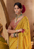 “Exclusive Offer” : Golden Yellow Woven Designer Embroidered Silk Saree With Contrast Blouse