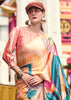 Pearl Peach Satin Crepe Printed Silk Saree