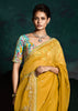 Mimosa Yellow Designer Tissue Silk Saree With Printed Blouse