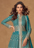 Deep Peacock Blue Embroidered Georgette Anarkali with Dupatta