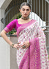 White & Magenta Woven Banarasi Patola Silk Saree