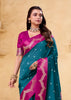 Coral Blue Woven Satin Silk Saree
