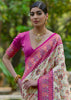 Cream And Pink Woven Kashmiri Jamewar Silk Saree